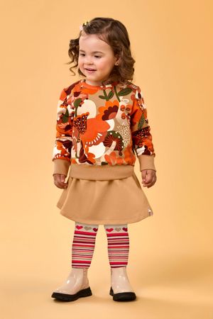 Conjunto Infantil Menina Blusão Floral e Saia Elian Laranja
