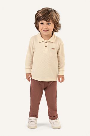 Camisa Polo Infantil Menino Manga Longa Colorittá Bege