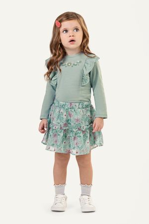Conjunto Infantil Menina Blusa e Saia Floral Colorittá Verde