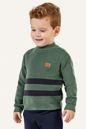 Suéter Infantil Menino Tricô Listrado Colorittá Verde