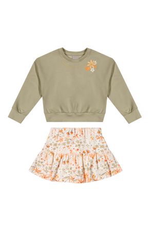 Conjunto Infantil Menina Com Saia Floral Colorittá Verde