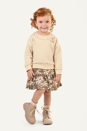 Conjunto Infantil Menina Com Saia Floral Colorittá Bege