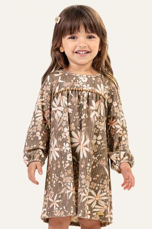 Vestido Infantil Menina Canelado Floral Colorittá Marrom