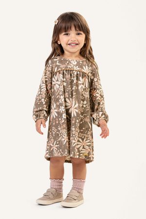 Vestido Infantil Menina Canelado Floral Colorittá Marrom