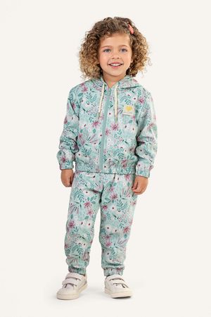 Conjunto Infantil Menina Jaqueta e Calça Floral Colorittá Verde