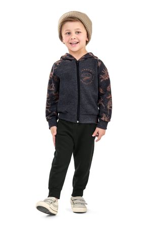 Conjunto Longo Infantil Menino Moletom Dino Elian Preto