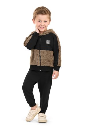Conjunto Infantil Menino Jaqueta Peluciada e Calça Elian Preto