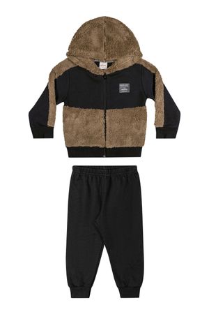 Conjunto Infantil Menino Jaqueta Peluciada e Calça Elian Preto