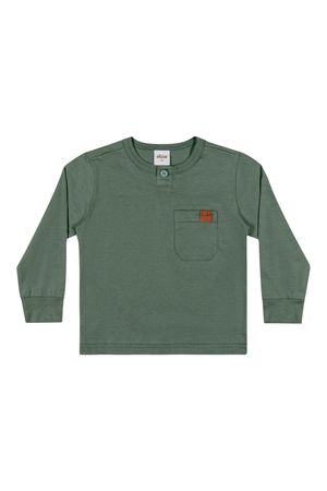 Camiseta Infantil Menino Manga Longa Com Bolso Elian Verde