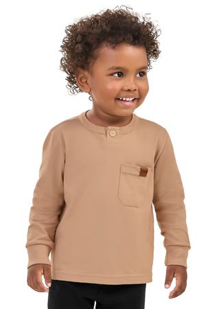 Camiseta Infantil Menino Manga Longa Com Bolso Elian Marrom