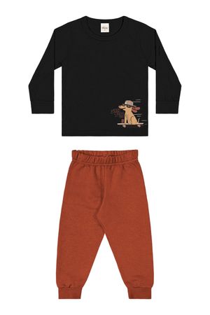 Conjunto Infantil Menino Camiseta Estampada Elian Preto