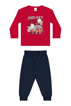 Conjunto Infantil Menino Camiseta Estampada Elian Vermelho