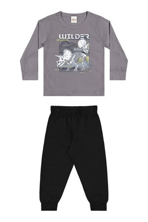 Conjunto Infantil Menino Camiseta Estampada Elian Cinza