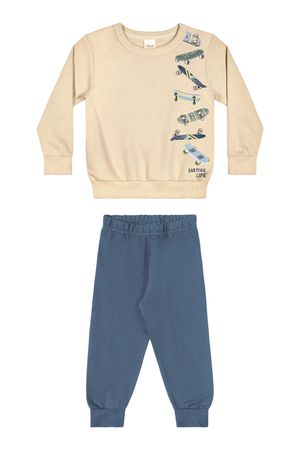 Conjunto Infantil Menino Blusão e Calça Moletom Elian Bege