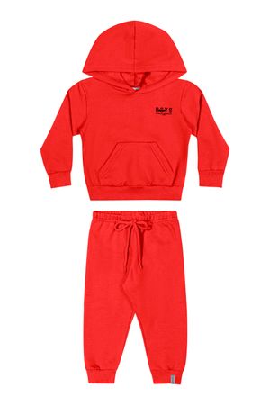 Conjunto Infantil Menino Moletom Com Capuz Elian Vermelho
