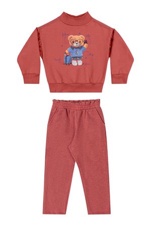 Conjunto Infantil Menina Longo Ursinho Elian Laranja