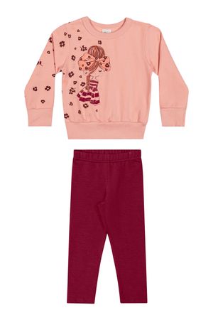 Conjunto Infantil Menina Estampado Com Puff Elian Rosa
