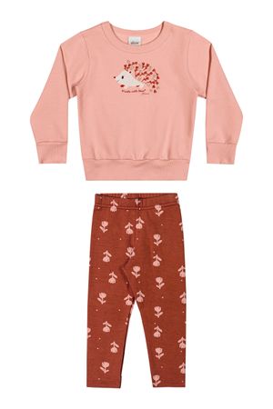Conjunto Longo Infantil Menina Moletom Estampado Elian Rosa