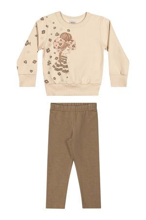 Conjunto Infantil Menina Estampado Com Puff Elian Bege