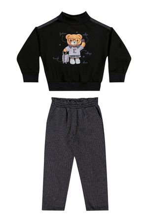 Conjunto Infantil Menina Longo Ursinho Elian Preto