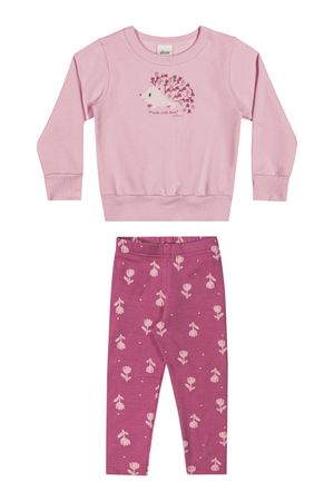 Conjunto Longo Infantil Menina Moletom Estampado Elian Rosa