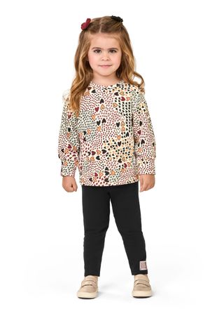 Conjunto Longo Infantil Menina Corações Elian Bege