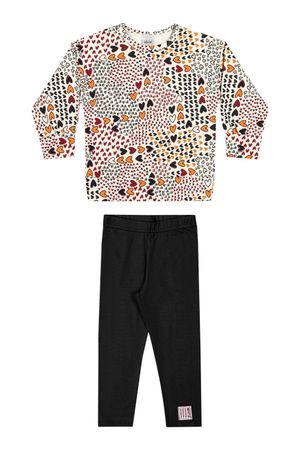Conjunto Longo Infantil Menina Corações Elian Bege