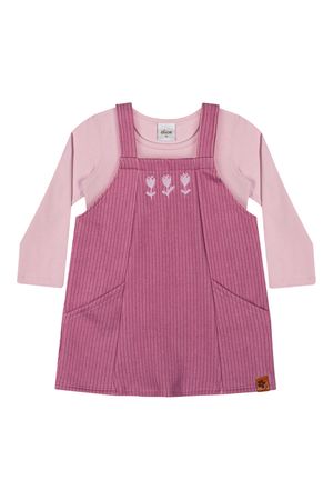Conjunto Infantil Menina Blusa e Jardineira Flores Elian Rosa