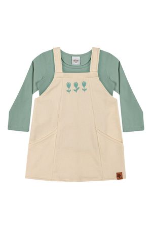 Conjunto Infantil Menina Blusa e Jardineira Flores Elian Verde