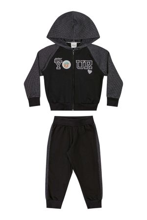 Conjunto Infantil Menina Longo Com Capuz Elian Preto