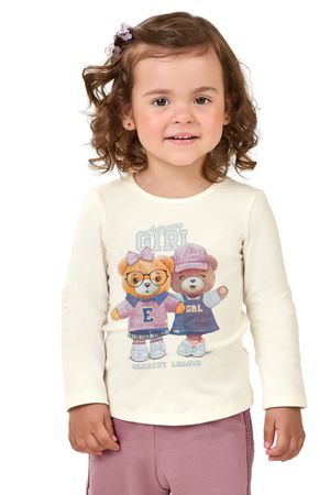 Blusa Infantil Menina Manga Longa Ursinhos Elian Bege