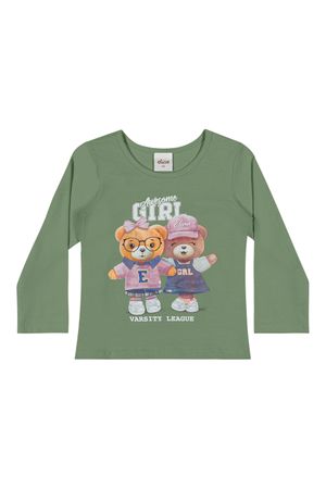 Blusa Infantil Menina Manga Longa Ursinhos Elian Verde