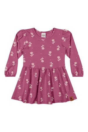 Vestido Infantil Menina Manga Longa Floral Elian Rosa