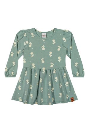 Vestido Infantil Menina Manga Longa Floral Elian Verde