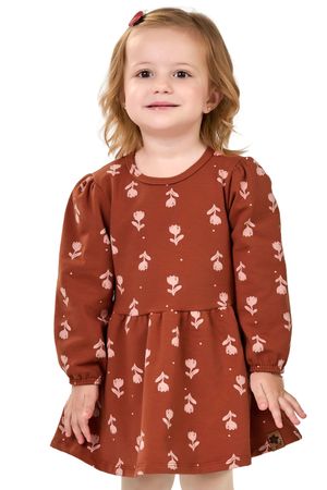 Vestido Infantil Menina Manga Longa Floral Elian Marrom
