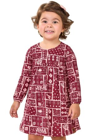 Vestido Infantil Menina Manga Longa Estampado Elian Vermelho