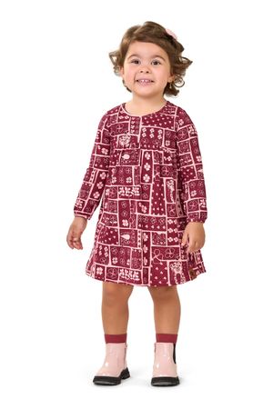 Vestido Infantil Menina Manga Longa Estampado Elian Vermelho