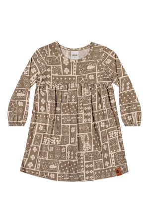 Vestido Infantil Menina Manga Longa Estampado Elian Marrom