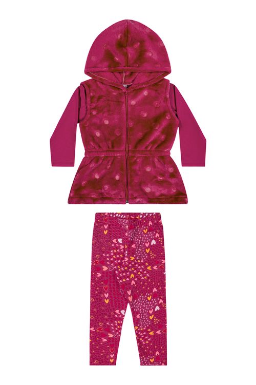 Conjunto Infantil Menina Com Colete Peluciado Elian Rosa