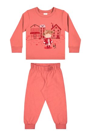 Conjunto Infantil Menina Blusão Estampado e Calça Elian Laranja