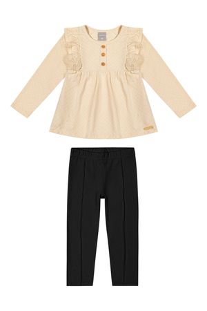Conjunto Infantil Menina Com Blusa Texturizada Colorittá Bege