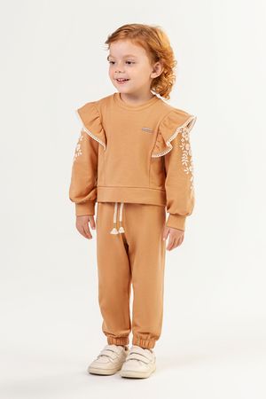 Conjunto Infantil Menina Flores Com Babado Colorittá Laranja
