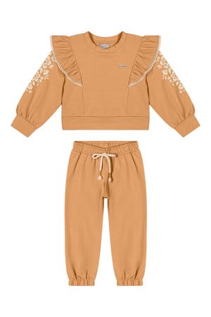 Conjunto Infantil Menina Flores Com Babado Colorittá Laranja