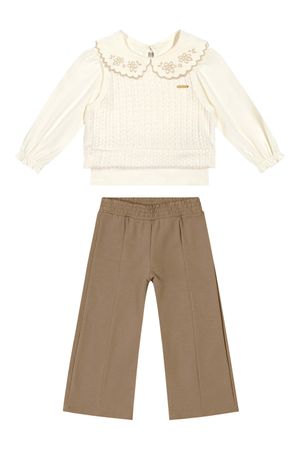 Conjunto Infantil Menina Com Colete Tricô Colorittá Bege