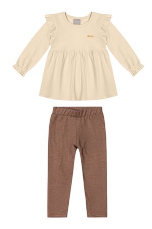 Conjunto Infantil Menina Blusa Com Babados Colorittá Bege