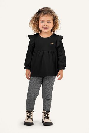 Conjunto Infantil Menina Blusa Com Babados Colorittá Preto