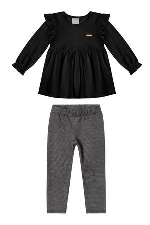 Conjunto Infantil Menina Blusa Com Babados Colorittá Preto