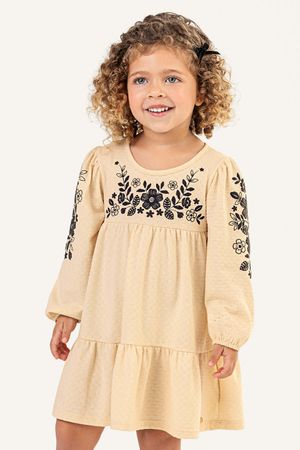 Vestido Infantil Menina Floral Texturizado Colorittá Bege