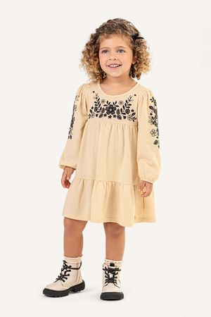 Vestido Infantil Menina Floral Texturizado Colorittá Bege