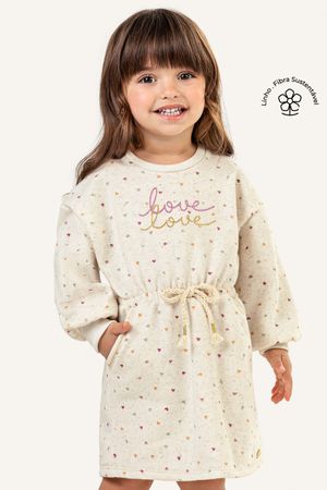 Vestido Infantil Menina Corações Colorittá Bege